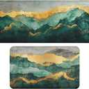 Abstract Kitchen Decor Rugs Set of 2, Mountain Landscape with Golden Peak Kitchen Rugs and Mats Non Skid Washable Absorbent Kitchen Accessories Decoration Floor Mats 17x29 and 17x47 Inch