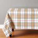 Lintex Summer Beige Plaid Cotton Tablecloth, 60 x 102 Inch Rectangle, Washable Indoor Outdoor Fabric Table Cover, Farmhouse Woven Table Linen for Kitchen Dining, Patio BBQ Picnic