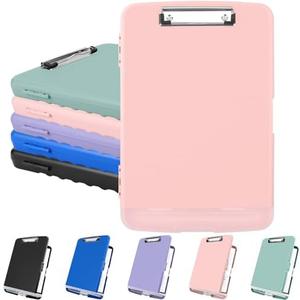 Meiikun Clipboard with Storage, Plastic Clipboard  8.5x11 with Pen Holder, High Capacity Nursing Clipboard Folder, Side Opening Storage Clip Board for Office Work Nurses Teachers (Light Pink), Pack of 1 