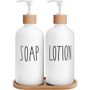 MOMEEMO White Soap Dispenser Bathroom Set, Soap and Lotion Dispenser Set Suitable for Bathroom Accessories Decor. (White) (Sl White & Tray)