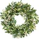 Green Eucalyptus Wreaths for Front Door 22 inch Spring Summer Wreath with Eucalyptus Leaves,Olives Leaves,Berry for Indoor Outdoor Farmhouse Home Porch Wall Window Festival Wedding Decor All Season