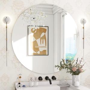 36-Inch Round Bathroom Mirror, Frameless Tempered Glass Wall Mirror
