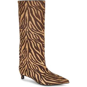 Knee High Boots for Women Pointed Toe Kitten Heel Casual Fashion Long Boots (6.5, Zebra Pattern)