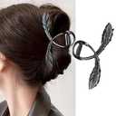 Feather Metal Hair Clips, 4.5Inch Elegant Alloy Hair Claw Clips for Thin & Thick Hair Accessories, Nonslip Ponytail Holder for Women and Girls (Black Feather)