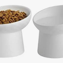 KITCHENLESTAR Ceramic Raised Cat Bowls, Elevated Tilted Cat Food and Water Bowls Set, Porcelain Stress Free Pet Feeder Dish for Cats and Small Dogs, Dishwasher and Microwave Safe, Set of 2(White)