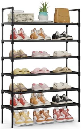 Kitsure Shoe Rack - 6-Tier Shoe Organizer, Shoe Rack for Closet, Entryway, Bedroom, Easy- Assembly Storage Shelf with Side Handles, 27.6" x 11.8" x 48.4", Black