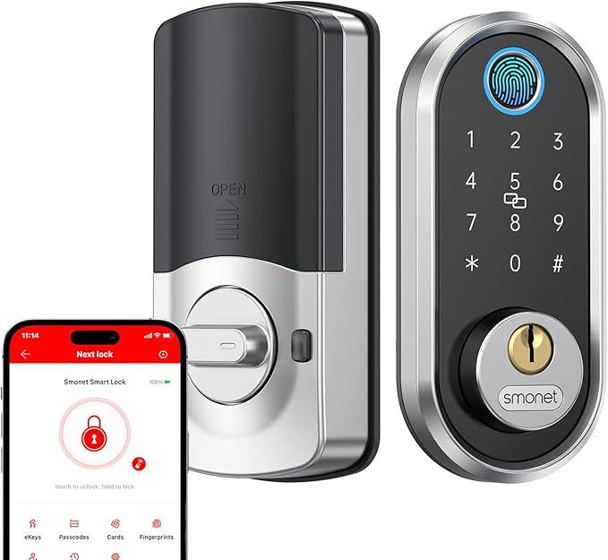 Smart Fingerprint Deadbolt - Keyless Entry Touchscreen Deadbolt Lock, Smart Digital Door Lock for Front Door, Easy to Install, Compatible with Alexa