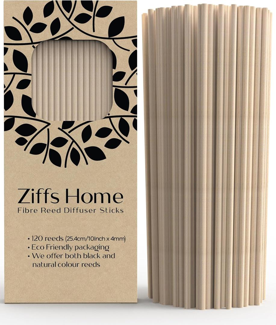 Ziffs Home 120pcs Natural Fibre Reed Diffuser Sticks - 25.4cm/10in x 4mm/0.16in - Thick Reeds Sticks - Fibre Reeds for Diffusers