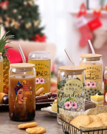 Yipaidel Grandma Rainbow 16oz Glass Tumbler with Bamboo Lid & Straw, Beer Can Shaped Iced Coffee & Drinking, Inspirational Sunshine Gifts for Mom, Wife, Best Friend - Christmas, Birthday Presents