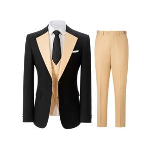 SOLOVEDRESS Men's 3 Piece Suit Classic Jacket Vest Pants Modern Tuxedos Set for Weddings Party and Business(Champagne,M)