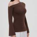 OMKAGI Off the Shoulder Fall Sweaters for Women Trendy Slim Fit Ribbed Knit Long Sleeve Top (Brown, M)