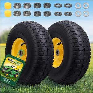 15x6.00-6 Tire and Wheel Assembly (2 Pack),Replacement Riding Lawn Mower Front Tires - With 3" Centered Hub and 3/4" Bushings (Extra 5/8" Bushings) (Yellow)
