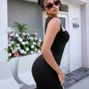 Women's Elegant Sleeveless Square Neck Bodycon Ruched Long Evening Party Dress (Black)