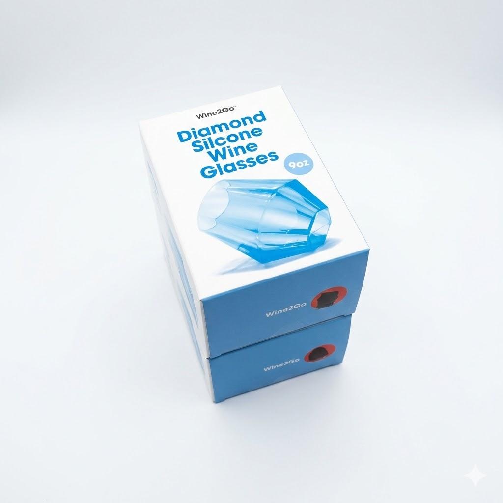 Wine2Go Diamond Silicone Wine Glasses 9oz, Pack of 2