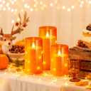 NURADA Flameless Candles with Remote Timers: Built-in Star String Lights 3D Wick Battery Operated Flickering LED Electric Candles for Halloween Thanksgiving Dinner Tables Fall Home Decor Orange 3 Pack