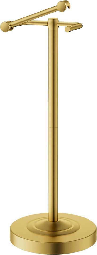 Freestanding Toilet Paper Holder Stand, 4.57 LB Weighted Base Toilet Paper Stand with Pivoting Arm, 304 Stainless Steel Floor Toilet Roll Holder No Drilling, 25.6 Inch, Gold