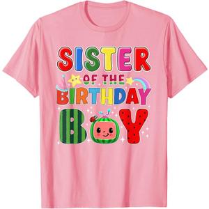 Sister of The Birthday Boy Melon Family Matching Funny T-Shirt, Pink XS