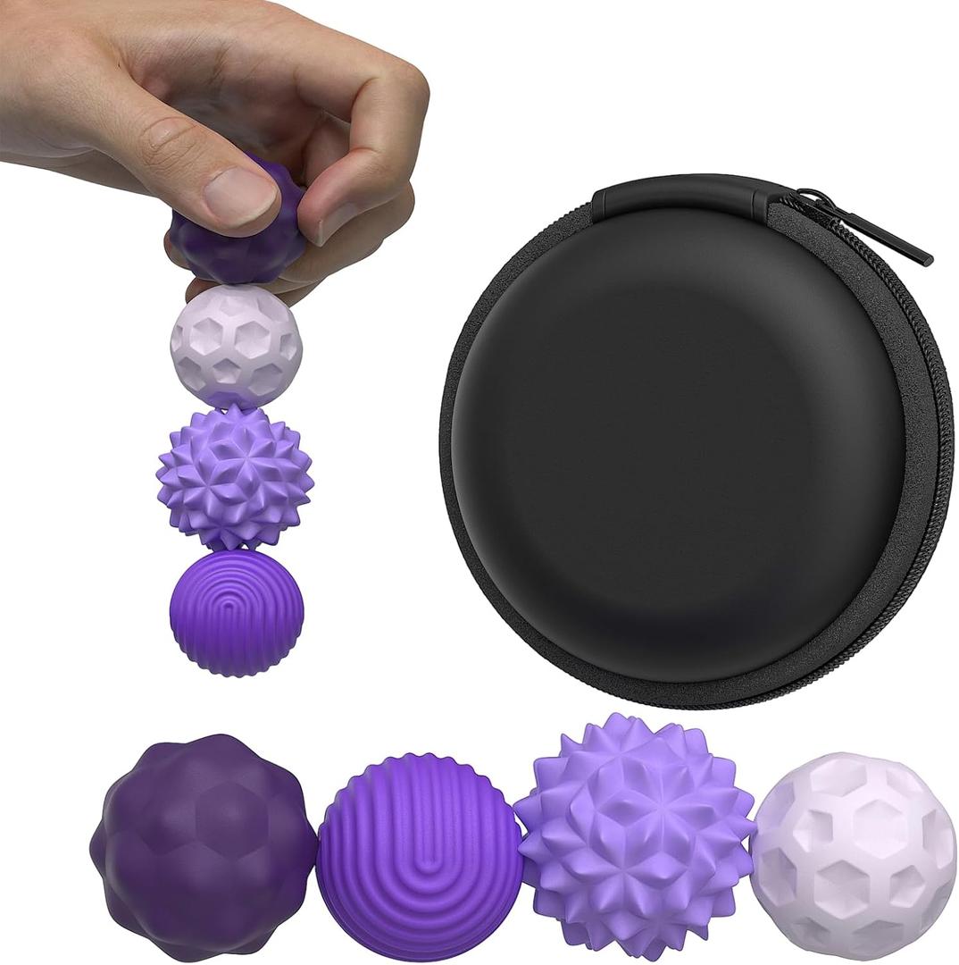 Large Magnetic Sensory Fidget Ball Toy, 4Pcs Silicone Sensory Stress Relief Toys for Adults, Teens with Autism, ADHD, Anxiety, Stocking Stuffers for Women Men Teen Gift (Purple-4, Large)
