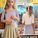 3 Pack Girls Half Sleeve Tops Ribbed Knit Short Sleeve U Neck Shirts 5-14 Years Kids Slim Scoop Neck Basic Tees