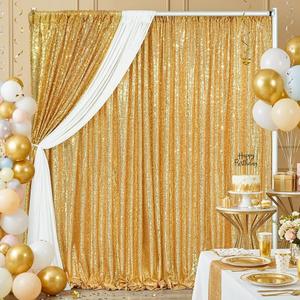 B-COOL Gold Sequin Backdrop Curtains 2 Packs 3.3ftx8ft Gold Sparkle Backdrop Fabric Glitter Background Drapes for Party Ceremony Wedding Birthday Decoration