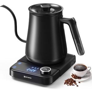 Gooseneck Electric Kettle HIYAKOI with 1 Temperature Control, Pour Over Kettle for Coffee & Tea, 1200W Rapid Heating, Stainless Steel Water Boiler with 12H Keep Warm & Built-in Timer, 0.8L/27oz