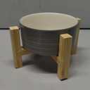 Addogyy Elevated/ Raised Dog Bowl Ceramic with Wood Stand for Small Medium Breed, Dog Food Water Dish Heavy, 6 in Non Slip Modern Cute Porcelain Pet Bowl Grey White