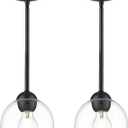 Emak 7 Inch Globe Pendant Light, Matte Black Pendant Light Fixtures with Clear Glass, 1-Light Hanging Lights for Kitchen, Bathroom, Bedroom, Hallway, 2 Pack, PL119-BK-2PK