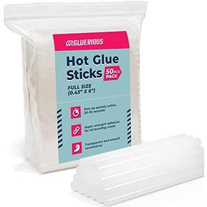 50pcs Full Size Hot Glue Sticks for Large Glue Gun, 0.43x6 inches Large Glue Sticks, Bulk-Pack for Arts Crafts DIY Fabric Gluing & More