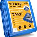 Tarp 10x12 Feet 14 Mil Heavy Duty Waterproof Tarp, Large Multipurpose Cover with Brass Grommets and Reinforced Edges, UV Resistant Thick Poly Tarps for Outdoor Camping Tent Pool Car, Blue
