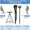 Walking Cane with Seat for Men & Women, Lightweight Anti-Slip Walking Stick with Carry Bag, Portable Stool for Senior & Adults, Foldable Cane Chair for Travel Hiking, 35"