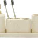 ZCCZ -Beige Bathroom Accessories Set 4 Pcs - Toothbrush Holder, Soap Dispenser, Vanity Tray, Bathroom Tumbler - Countertop Vanity Organizer - Bathroom Accessory Set- Toothbrush Holder Set, Stone Sets