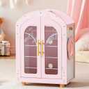 ROBUD Wooden Baby Doll Closet, Doll Wardrobe Closet for 18 Inch Dolls with Mirror, 3 Hangers, Pink Ballet Style Baby Doll Furniture, Doll Pack and Play Gift for Boys & Girls 3+ Years