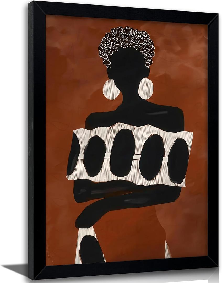 Black Woman Canvas Wall Art African AmericanPainting Picture Wall Decor Bohemian Abstraction Poster Print Artwork for Living Bedroom Office Home Decorationw Black Framed (10"L x 8"W)