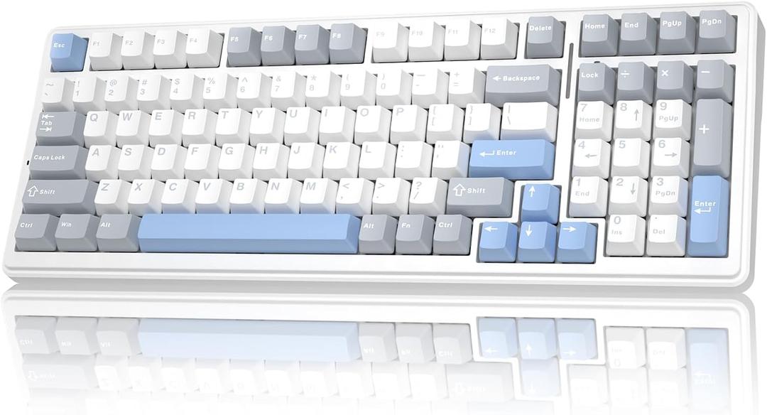 AULA F99 Wireless Mechanical Keyboard-Silent Version,Triple-Mode(BT5.0/2.4GHz/USB-C),Gasket Mounted,Hot Swappable Keyboard with Pre-lubed Linear Switches,RGB Backlit PC Gaming Keyboards for Win/Mac (Blue Grey White)
