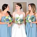 Wedding Bridesmaids Bouquets Set of 6 - Artificial Bridesmaid Rose Bouquet Handmade Maid of Honor Flowers Small Floral Centerpiece for Marriage Proposal Party Anniversary Table Decor -7 inch (Green & Dusty Blue)