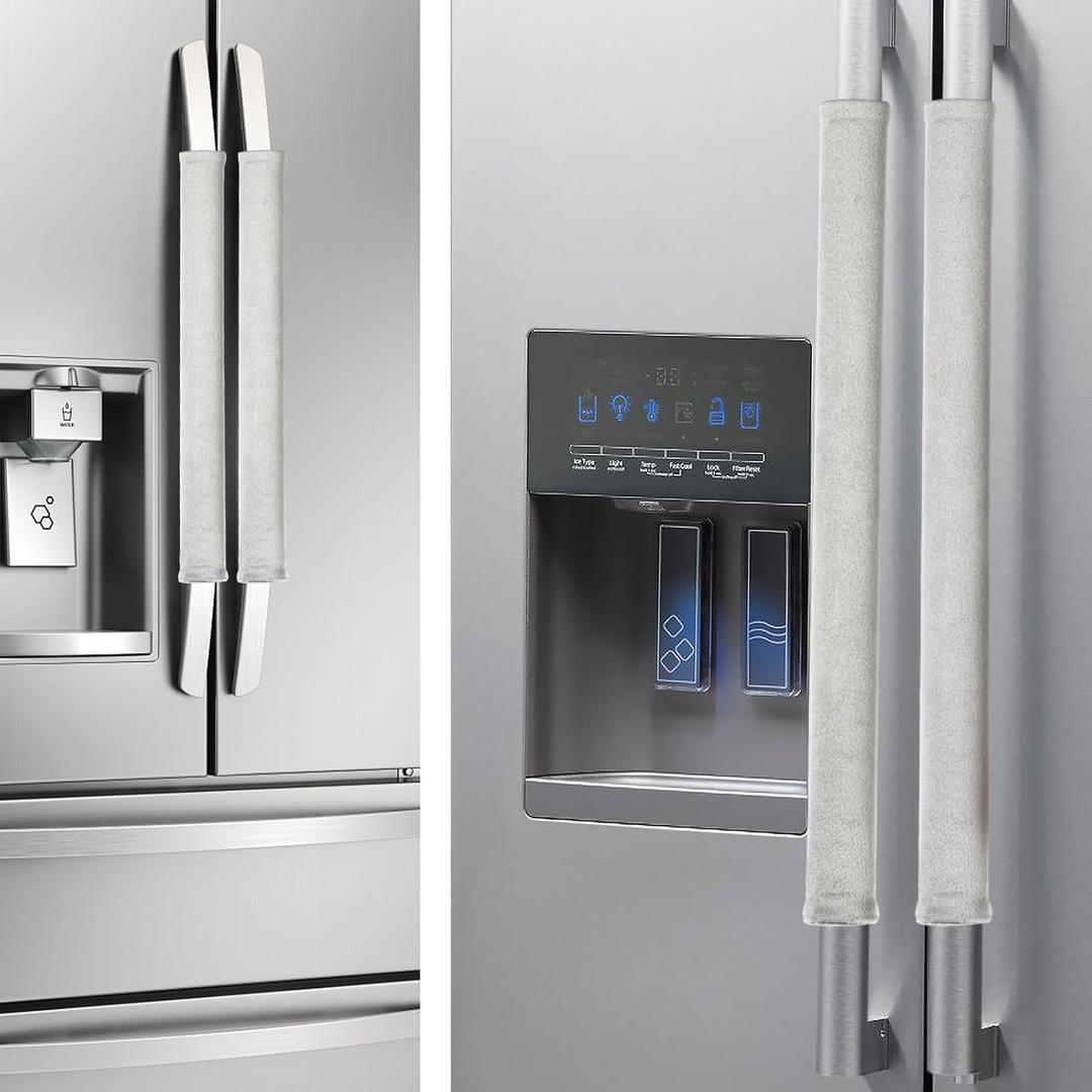 Nuovoware Refrigerator Door Handle Covers, Kitchen Appliance Fridge Oven Microwave Dishwasher Door Cloth Antiskid Protector Gloves, Keep Off Fingerprints, Liquid, Oil Stain (Light Gray, 4 Pieces)