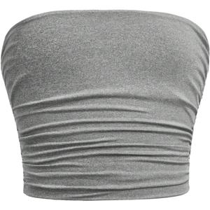Girl's Ruched Strapless Tube Top Sleeveless Cropped Bandeau Basic Summer Cute Tops for Girls (Light Grey) 9Y S