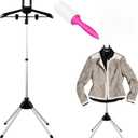 Foldable Garment Steamer Stand with Lint Roller for Clothes, Adjustable Steamer Rack with Two Clips for Suit Shirt Overcoat Vest, Steam Iron Stand for Bedroom Cloakroom Hotel