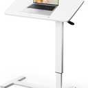 Mobile Standing Desk Portable Pneumatic Laptop Rolling Cart Adjustable Height, 26"-37" Tiltable Overbed Table Sit Stand Computer Workstations for Home Office w/Wheels Flat Desk 32", White