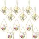 12 Pcs Hanging Clear Photo Frame Double Glass for Pressed Flower Floating Frame with Chain Display Gallery Artwork Horizontal Vertical Gold Metal Rectangle Wall Decor(3 x 3 Inch)