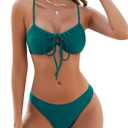 ZAFUL Women High Cut Bikini Sets String Sexy Swimsuit Two Piece Underwire Bathing Suit Brazilian Cheeky Cut Out Cute Swimwear (Large, Lake)