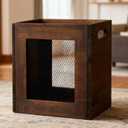 Kathfly 4.5 Gallon Wooden Trash Can for Near Desk, Solid Wood Iron Bedroom Wastebasket, Rectangular Design Garbage Can with Handle, Retro Rustic Wastebasket for Home, Office, Bedroom, Dorm