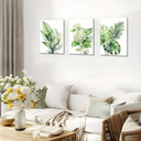 3Pcs Framed Green Floral Plant Wall Art Tropical Leaves Canvas Prints Poster Bohemian Floral Plant Paintings Pictures Modern Minimalist Home Decoration Bathroom Bedroom Living Room Wall Decor