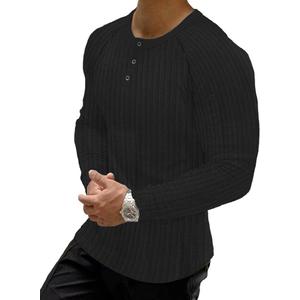 Muscle Cmdr Men's Ribbed Henley Shirt Short Sleeve Slim Fit Muscle Shirt Fitted Cotton Casual Long Sleeve, XL