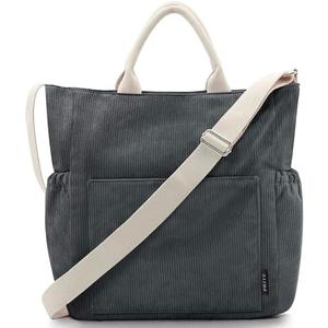 Prite Corduroy Tote Bag for Women Large Crossbody Hobo Shoulder Bag with Pockets Tote Handbag for Work,College,Shopping