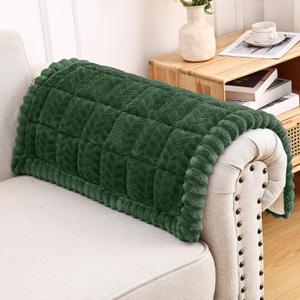 Smiry Non Slip Couch Armrest Covers for Dogs, Fuzzy Pet Couch Arm Covers for Sofa Pet Friendly, Soft Sofa Slipcovers Recliner Chair Arm Protector Washable (Dark Green, 27.6" x 27.6")