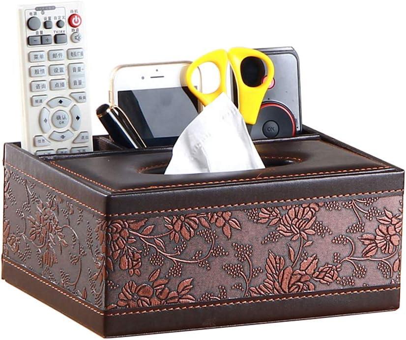 Teapoy Remote Controller Organizer & Tissue Box, PU Leather Multifunctional Desk Table Pen / Pencil / Phone Storage Container for Home Office (Style 3)