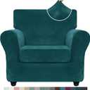 Luxury Velvet Chair Slipcovers with Arms 2 Piece Stretch Chair Covers for Living Room Soft Armchair Slipcover Anti Slip Dog Pet Friendly Furniture Protector (Deep Teal),30"-47"(1 Cushion)