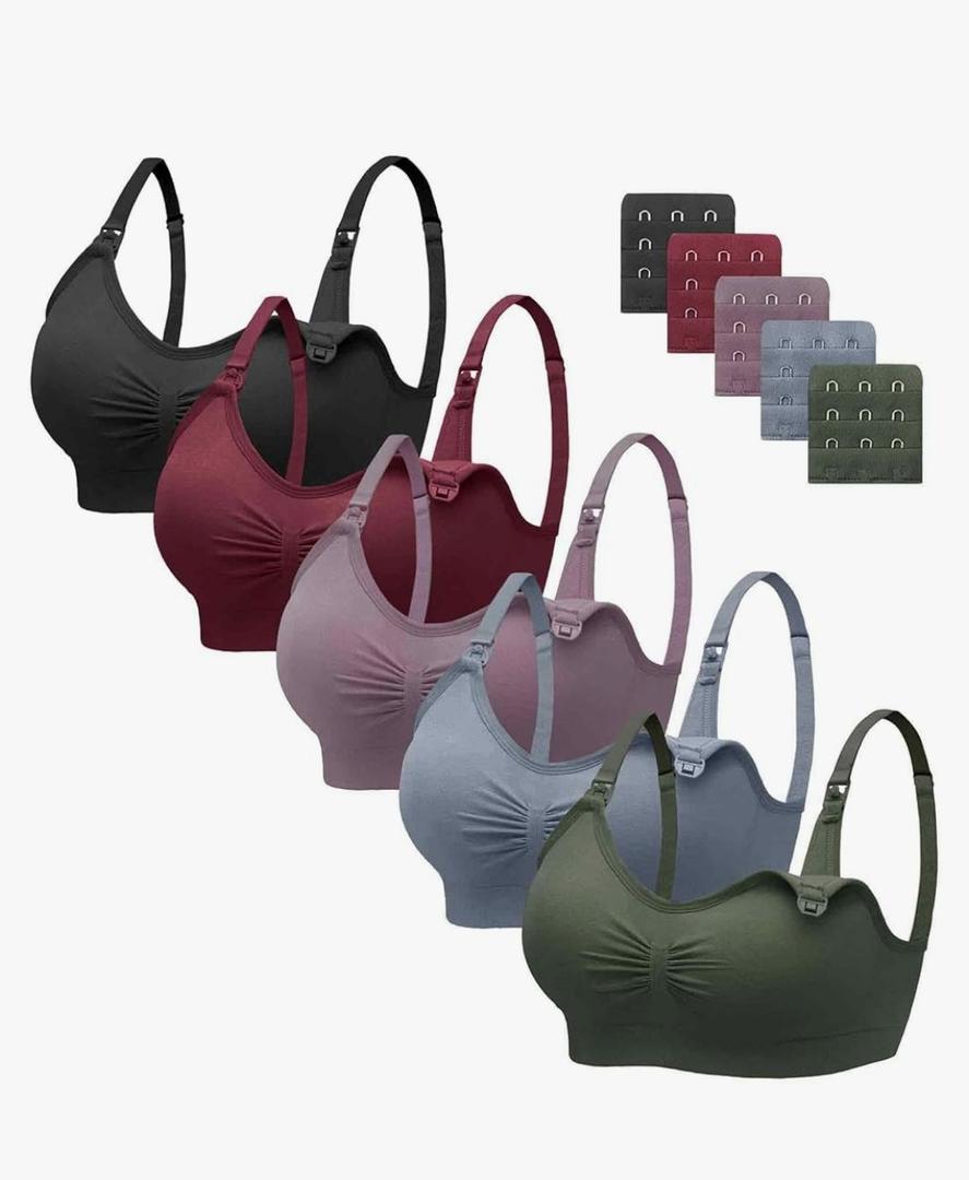 Angelhood Nursing Bra 5 Pack Womens Maternity Breastfeeding Seamless Wireless Sleep Bra with Extenders, XXL