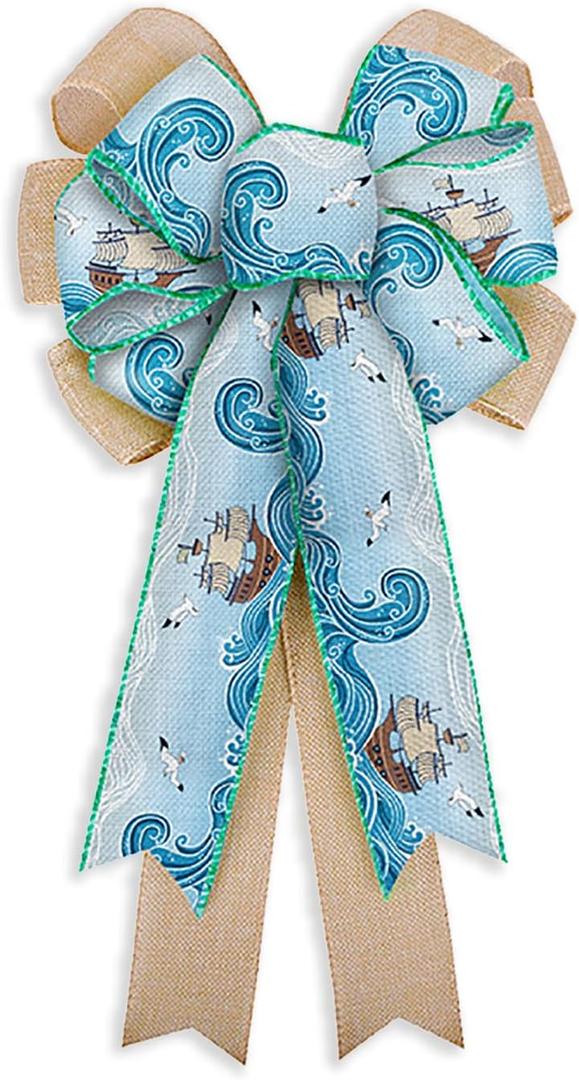 Summer Blurlap Wreaths Bows Large Navigation Ocean Bows Christmas Tree Topper for Wedding Holiday Birthday Summer Haiwaii Party Decoration
